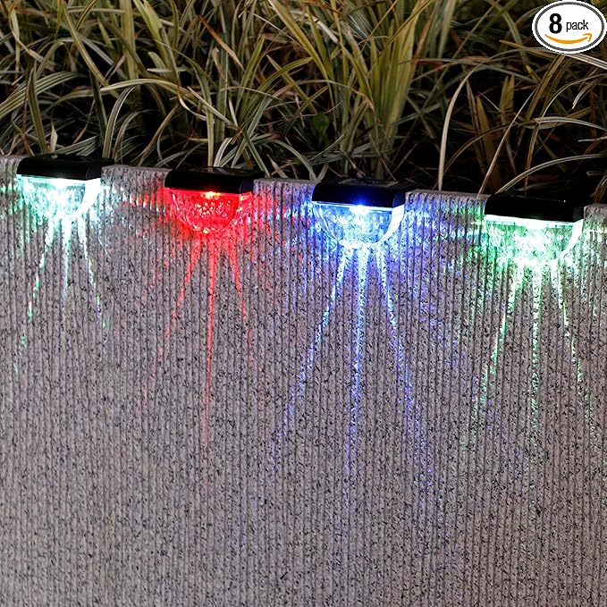 8 Pack Solar Deck Lights Outdoor, Solar Step Lights Waterproof for Outside, Yard, Patio, Garden, Pool, Railing, Stairs, Fence (Color Changing)