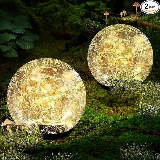 Garden Solar Ball Lights Outdoor Waterproof, 30 LED Cracked Glass Globe Solar Power Ground Lights for Path Yard Patio Lawn, Christmas Decoration Landscape Warm White(2 Pack 3.9'')