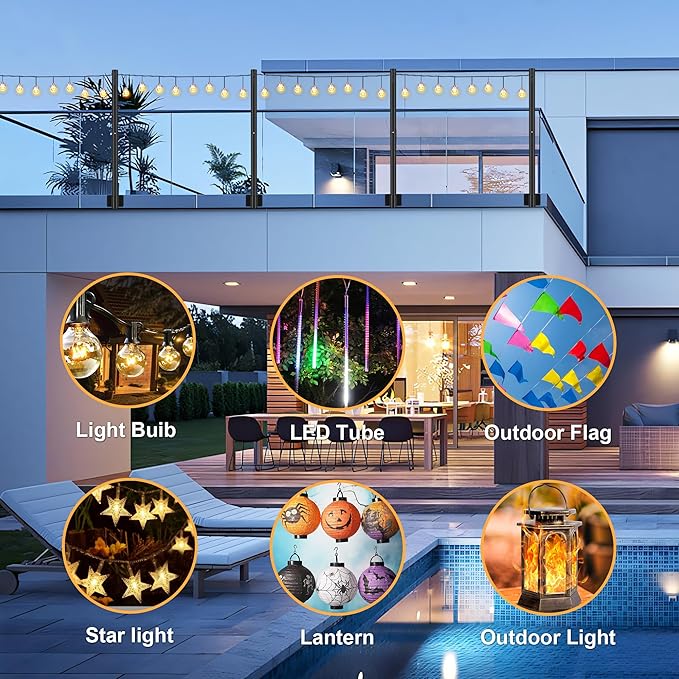 Suchtale 4 Pack 2.8 FT String Light Poles, Suspension Outdoor Fence Post Lights with Clip and Bracket, Outside String Lights Hanging, Wall Mounting Stand for Patio Garden Backyard Wedding Party, Black