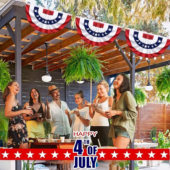 6 Pack USA Pleated Bunting Fan Flags, 1.5 x 3 Ft Patriotic Half Fan Banner American Flag Decoration Bunting for Outside Red White and Blue Decor Independence Day Memorial Day 4th of july Decorations