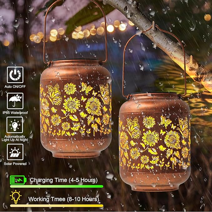 Birthday Gifts for Women Mom Grandma Solar Lanterns Outdoor Waterproof Butterfly Garden Decor Hanging Metal Lights Outside for Yard,Patio,Backyard,Porch