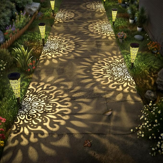 6 Pack Solar Lights Outdoor Garden Decorative Solar Pathway Lights Waterproof Plastic Outside Solar Path Landscape Lights Gardening Gifts for Women Mom Father Backyard Walkway Yard Decor