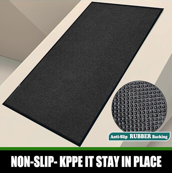 Commercial Grade Entrance Mat 4x6Ft Brush Step Entrance Rug with Striped Pattern&Rubber Border Indoor Outdoor Low Profile Rubber Entry Carpet Mat for Hallway,Home,High Traffic Area
