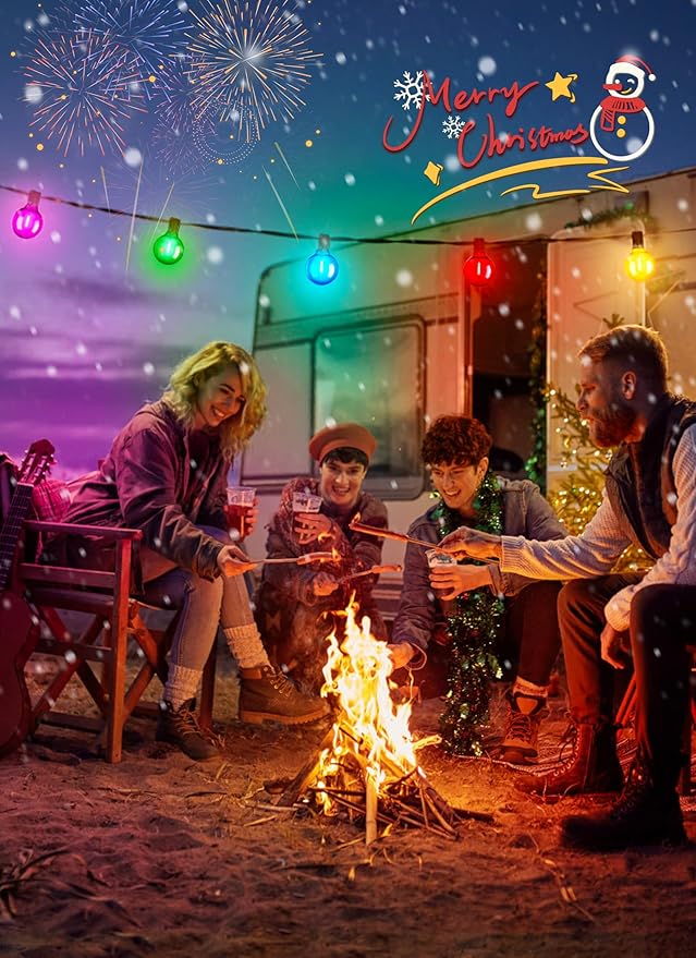 Brightown 50 Pack Multicolor G40 LED Christmas Replacement Light Bulbs, UL Listed, 1 Watt E12/C7 Candelabra Base Plastic Shatterproof LED Globe Edison Bulbs, Easily Screw in Strings Spools Strands