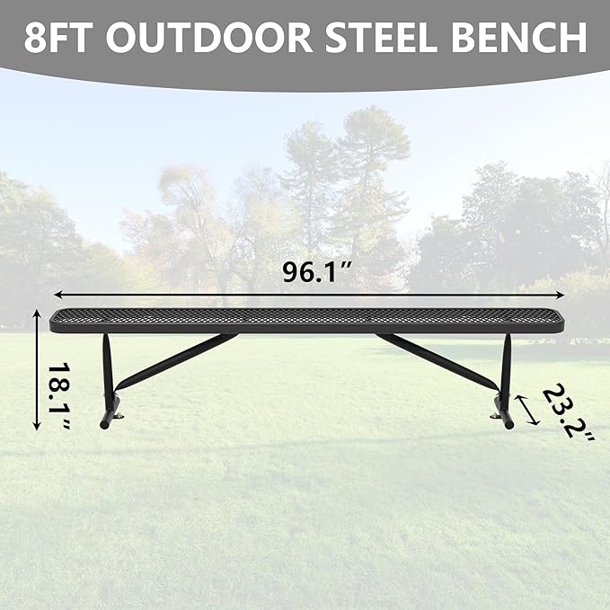 96" L Outdoor Metal Benches, Heavy Duty Garden Park Bench for Outside, Porch Chair Sports Backless Commercial Benches Mesh Bench for Shopping Mall, Store, Lawn, Park, Patio, Deck, Garden