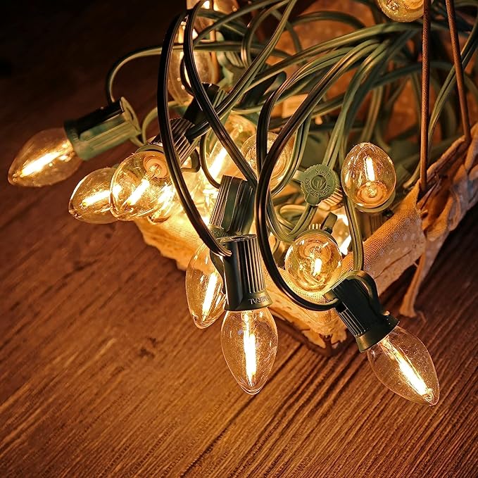 C9 Christmas Replacement LED Light Bulbs,E17 Base Commercial Grade Holiday Bulbs, 4W 5W 6W 7W Incandescent Equivalent, Warm White 2200K, Clear Plastic Bulbs for Christmas String Light - 50 Pack