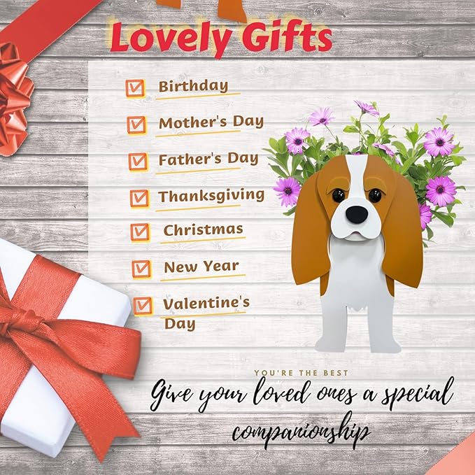 Brown King Cavalier Dog Planter Plant Pots,Cute Garden Dog Flower Planter,Dog Planters Birthday Gifts for Women,Office,Indoor/Outdoor Decor（9.45 * 8.66 * 13.39in）