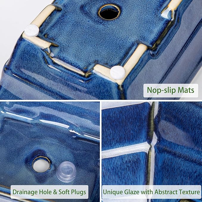 Bonsai Pots Shallow Succulent Planters for Live Bonsai Trees Set of 2, 6.3" Ceramic Pot for Succulents Indoor with Drainage Hole, Outdoor Cactus Plant Bonsai Pot，Ceramic Flower Pot