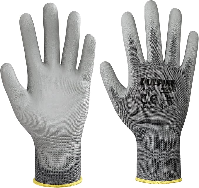 DULFINE Men's Grey Seamless Knit Protective Gloves, 60 Pairs, Medium