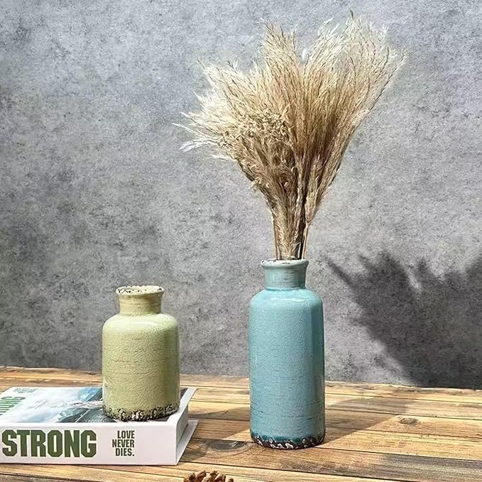 Ceramic Vase Set of 3,Small Rustic Vintage Decorative Vase for Home Decor,Modern Farmhouse Vases for Living Room,Table Shelf,Centerpieces,Fireplace and Entrance Decorative-Multicolor