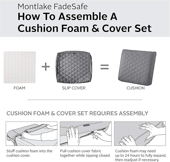 Classic Accessories Montlake FadeSafe Water-Resistant 25 x 22 x 4 Inch Wide Back Patio Quilted Lounge Cushion, Grey