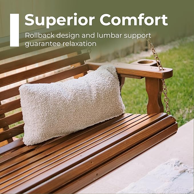 Amish Casual 3 Foot Roll Back Porch Swing with Cup Holders in Cedar Stain - Amish Made in The USA from Treated Pine Heavy Duty 700 Lb. Weight Capacity