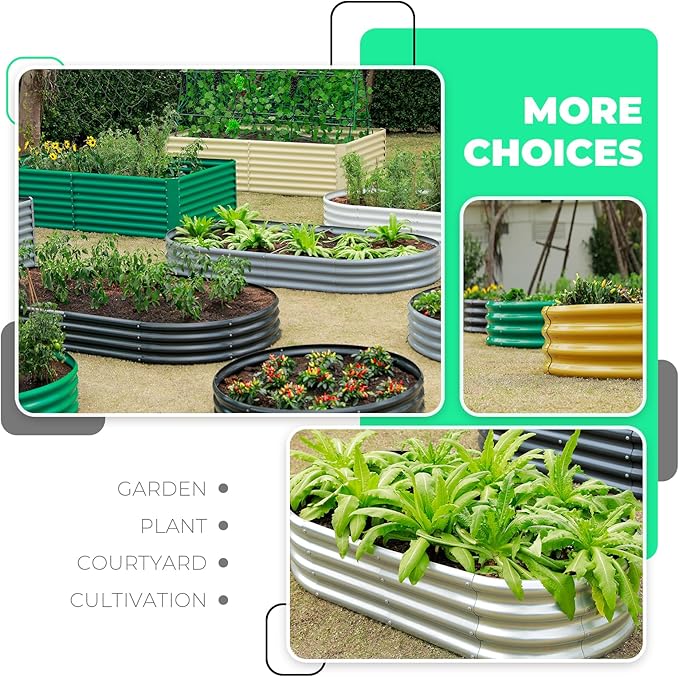 Galvanized Raised Garden Bed Kit, Oval Large Metal Planter Box, Sturdy and Durable, Garden Boxes Outdoor Raised for Vegetables, Fruits, Flowers and Herbs, 8x4x1ft (Silver)