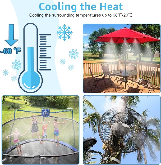 Bonviee Misters for Outside Patio - 59FT Misting Cooling System with 20 Brass Nozzles and 3/4" Adapter, 18M DIY Outdoor Misters Kit for Garden, Greenhouse, and Patio Cooling