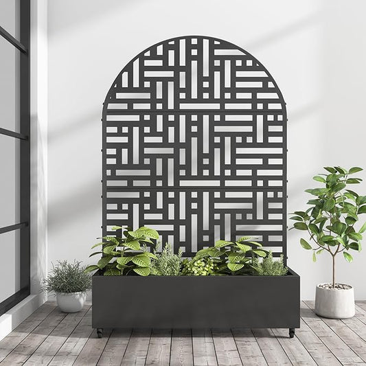 Casaphoria Metal Raised Garden Bed with Trellis and Wheels, 72"x47"x16" Planter Box for Climbing Plants, Vegetables & Vines, Features Drainage Holes and Privacy Screen (Black-Helen)