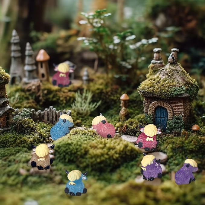 75 Pcs Mini Highland Cow Figurines Bulk Glitter Highland Cow Statues Mini Resin Animals Cute Tiny Resin Figures Animals Sculpture Ornament for Cake Topper Home Office Desk Decorations