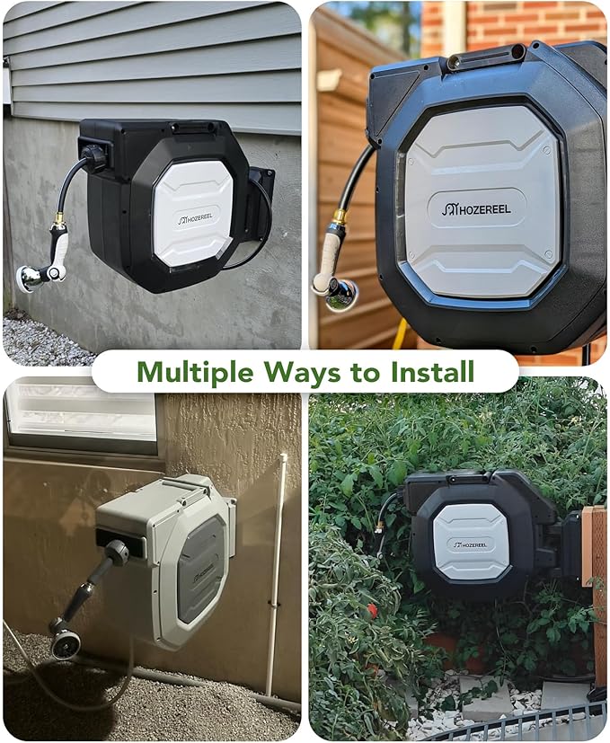 5/8" x 100 ft Heavy Duty Retractable Garden Hose Reel by HOZEREEL, Outdoor Garden Hose Reels - Self Retract Wall Mount Hose Reel Automatic Storage, Any Length Lock, 10 Pattern Nozzle