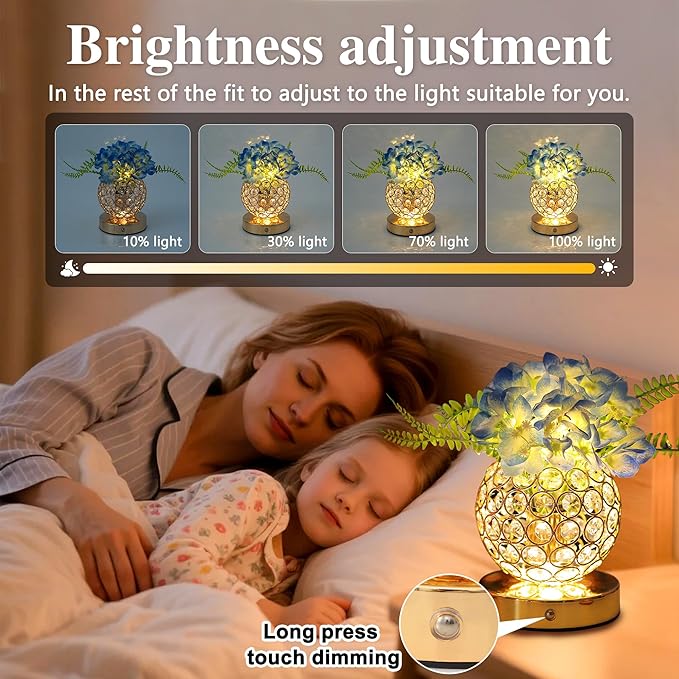 Blue Artificial Hydrangea Flower Lamp, 3 Color Dimmable Touch Control Night Light, Christmas Birthday Gifts for Women, Artificial Hydrangea Flower Table Lamp Decor for Bedroom Bar Coffee Shop Wedding