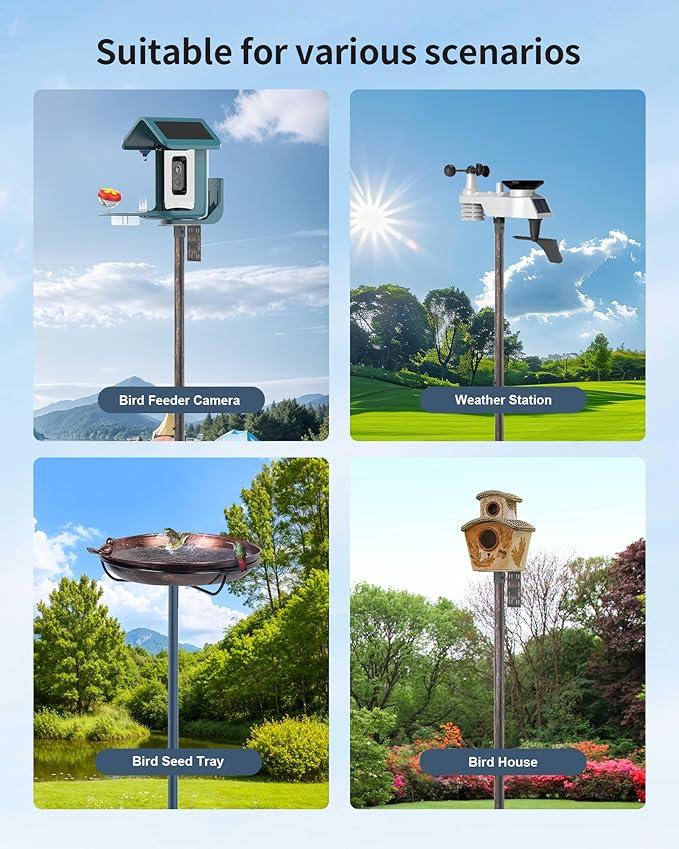 Bird Feeder Pole Stand – 104 Inch Height Feeding Station with 1-Inch Dia Heavy Duty for Hanging Feeders, Bird House Pole Mount Kit for Outdoor, Slip-Fit Connection，Copper Brushed