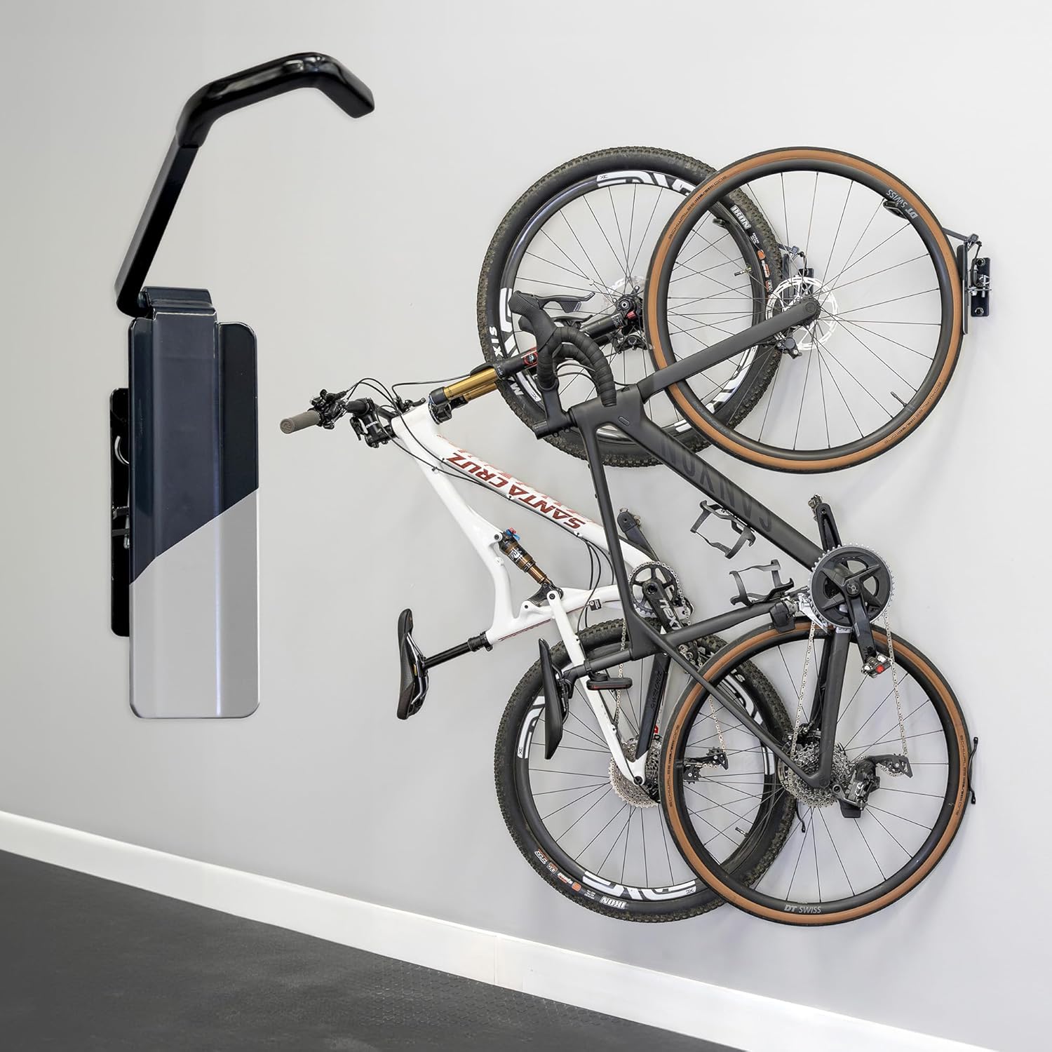 StoreYourBoard Bike Swivel Rack – Wall Mounted Garage Bike Storage, Vertical Hanger with 120° Swing Design & Stopper, Space-Saving Indoor Wall Mount – Fits Kids Bikes, BMX & More