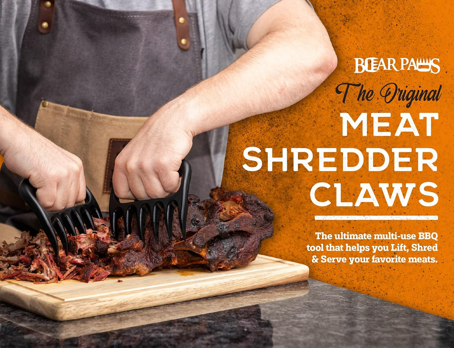 Bear Paws Meat Claws - The Original Meat Shredder Claws for Pulled Pork, USA Made - Easily Lift, Shred, Pull and Serve Pork, Chicken, Brisket and Turkey - Gift for Dad on Father's Day! (Gray)