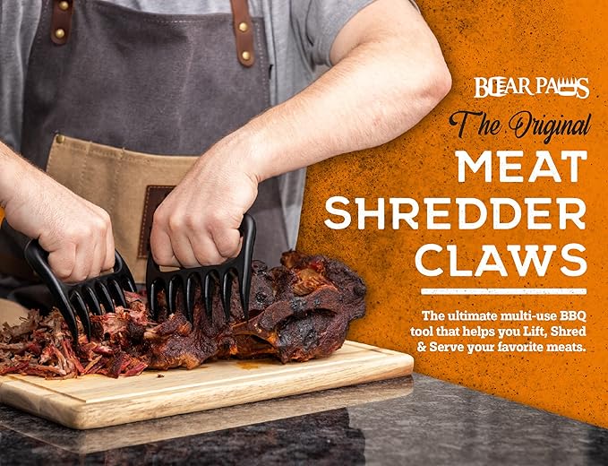 Bear Paws Meat Claws - The Original Meat Shredder Claws for Pulled Pork, USA Made - Easily Lift, Shred, Pull and Serve Pork, Chicken, Brisket and Turkey - Gift for Dad on Father's Day! (Black)