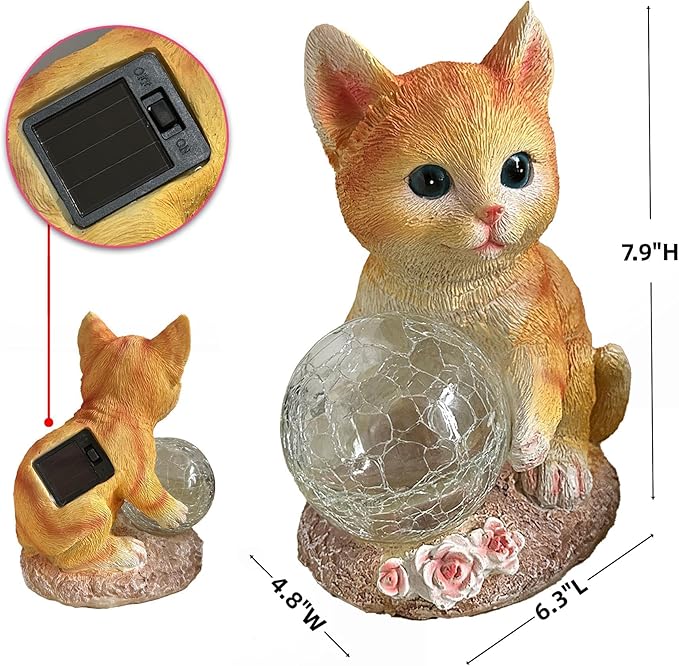 coolboy Solar Cat Outdoor Garden Statue,Waterproof LED Lights Outdoor Decor,Resin Cat Ornament,Solar Lantern Indoor Figurines for Patio Garden Table Decor