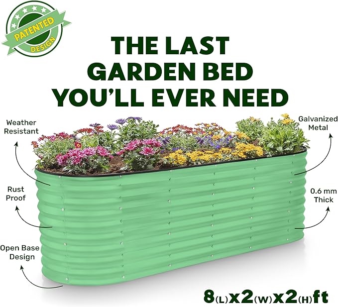 Galvanized Raised Garden Beds Outdoor // 8×2×2 ft Planter Raised Beds for Gardening, Vegetables, Flowers // Large Metal Garden Box (Light Green) // Patented Tool-Free Design