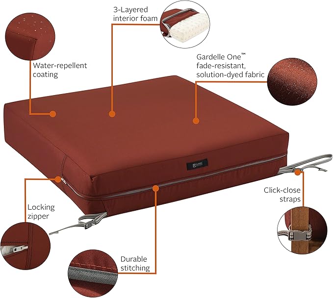 Classic Accessories Ravenna Water-Resistant Patio Lounge Chair/Loveseat Cushion, 25 x 27 x 5 Inch, Spice, rectangle Outdoor Seat Cushion