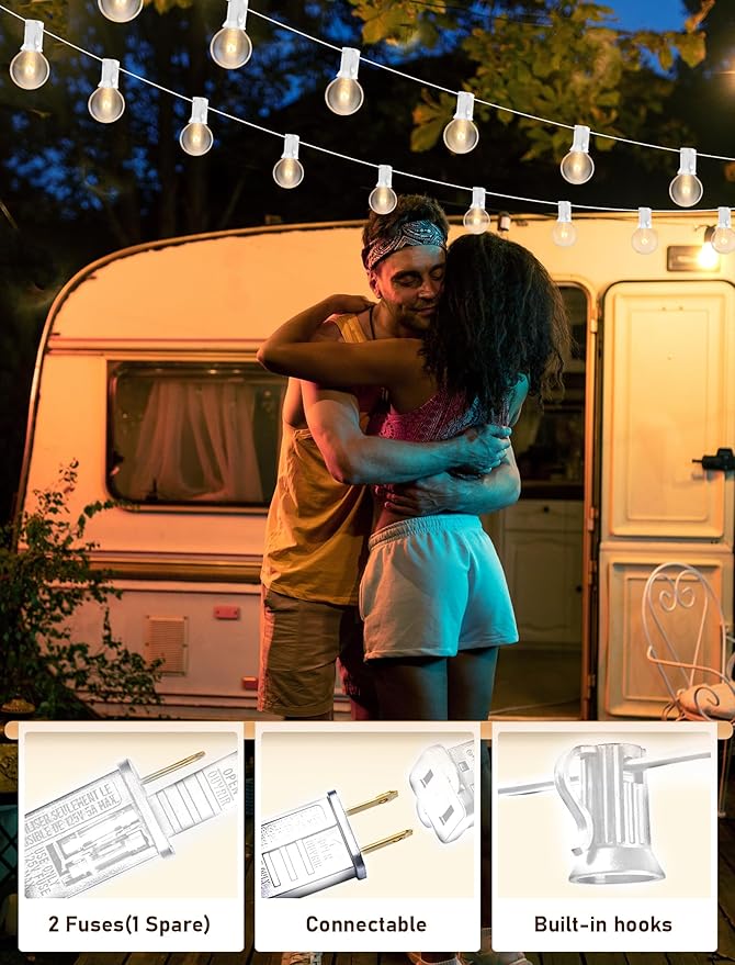 50FT Outdoor White String Lights with 20 Clear Bulbs, G40 Globe Patio String Lights for Indoor/Outdoor, Connectable Hanging Lights for Backyard Porch Balcony Party Decor - White Wire