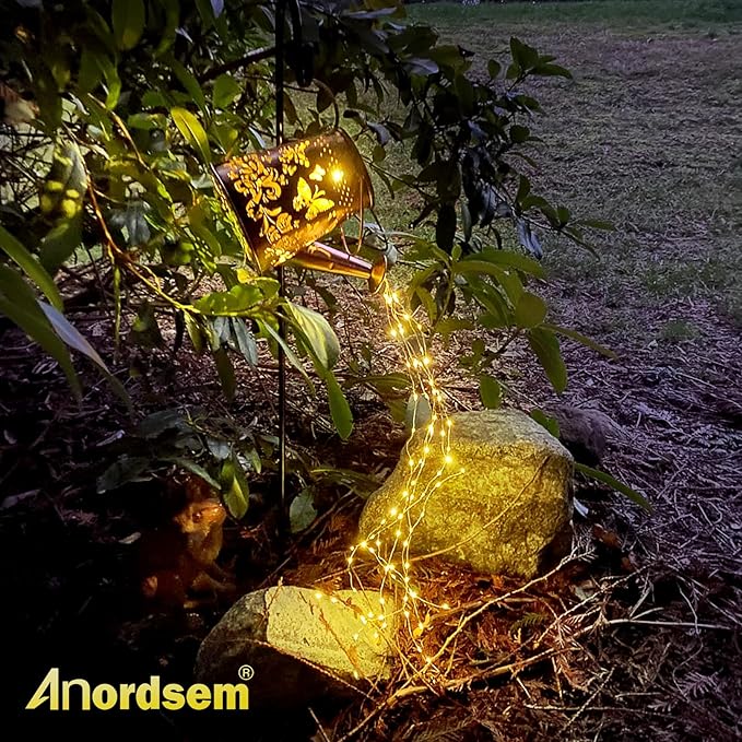 Anordsem Solar Watering Can Lights: Garden Light Outdoor Waterproof for Yard Decorative - Butterfly Hanging Lantern with Hook Patio Path Proch Decor - Gardening Gifts for Women Mom Grandma