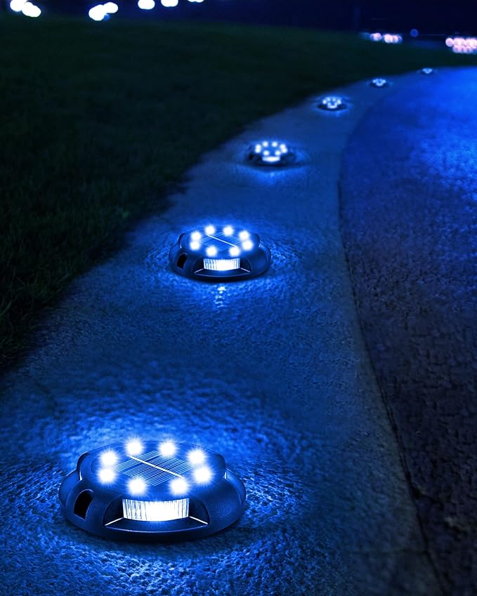 Biling Solar Pathway Lights Outdoor Uplight Sidelight, 12 Packs Blue Bright Solar Ground Lights Walkway Lights Waterproof Solar Deck Lights for Yard Walkway Garden Halloween Decorations