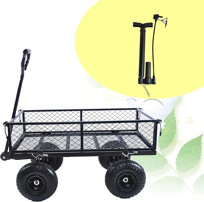 400 Lbs Capacity Mesh Steel Garden Cart Folding Utility Wagon with Removable Sides Multi-Purpose
