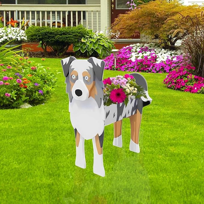 Australian Shepherd Dog Planter Plant Pots,Cute Garden Dog Flower Planter,Large Dog Planters Birthday Gifts for Women,Office,Indoor/Outdoor Decor（9.84 * 7.13 * 17in）