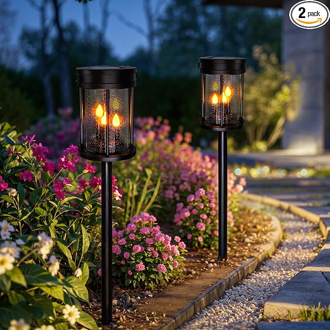 Beautyard Solar Lanterns Outdoor Waterproof Solar Candles Lantern Garden Lanterns Flickering Candle Lantern Lights Outdoor Patio Decor Mothers Day Gifts 2 Packs