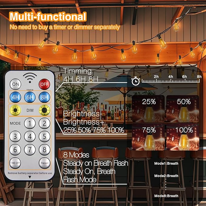 DAYBETTER 150ft Solar String Lights Outdoor Waterproof - 75 Bulbs 2700K Warm White with 7W Solar Panel, 12+ Hours Runtime & IP65 Weatherproof - Garden Patio Lights for Backyard, Wedding, Camping