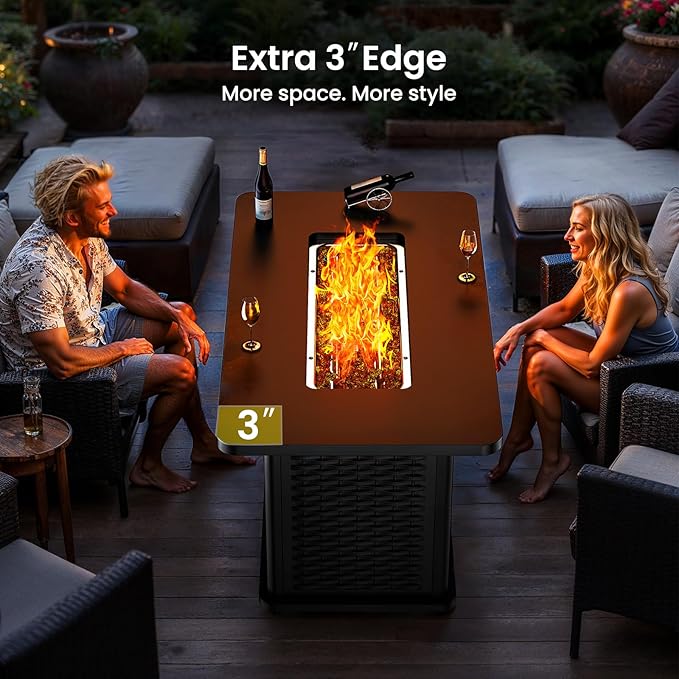 Ciays 43-Inch Rectangular Propane Fire Pit with 60,000 BTU Output, Gas Fire Pit with Cover and Rocks, Fire Pit Table CSA-Certified 2 in 1 Table Gatherings Parties with 304 Stainless Steel H-Burner