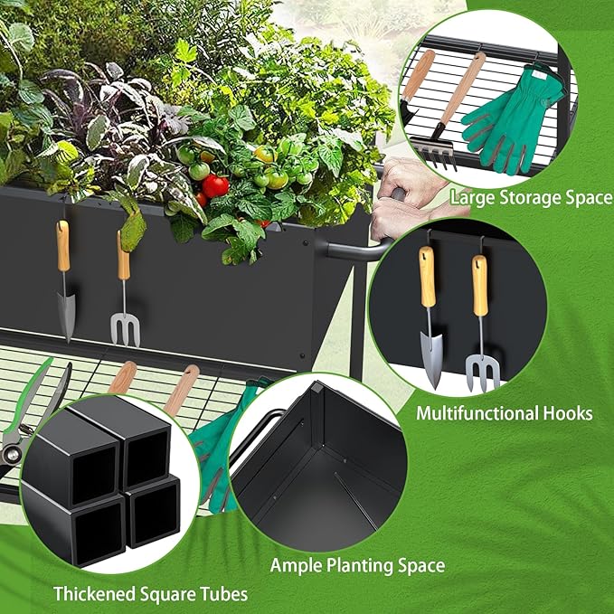 51 × 26 × 32 Inches Raised Garden Bed with Legs/Storage Shelf, Mobile Planter Box for Outdoor Plants, Elevated Garden Bed for Backyard, Balcony, Black