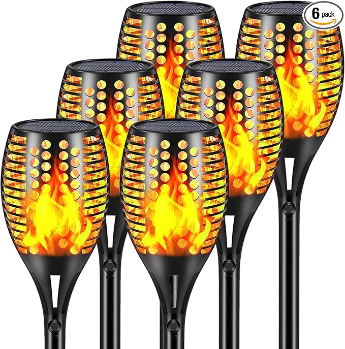 Aityvert Solar Lights - 43" Flickering Flames Torch Lights for Outdoor, Waterproof, Landscape Decoration, Dusk to Dawn Auto On/Off Security (6 Pack)