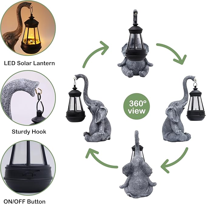 Attivolife Lucky Elephant Solar Statue Light for Garden Decor, Outdoor Waterproof Figurines Lamp, Art Patio Lawn Easter Balcon Yard Ornament - Beautifully Home Ideal Birthdays Gifts for Women Mom