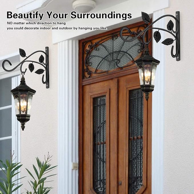 4 PCS Metal Hanging Hook Plants Brackets, 12 Inch Iron Wall Mount Bracket Durable Rust-Resistant Plant Hanger Hook for Hanging Plants Bird Feeder Lantern Wind Chimes