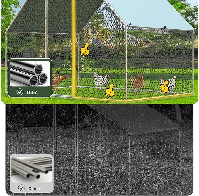 4ever2buy Chicken Runs for Yard with Cover, Large Metal Chicken Run Walk in Metal, Outside Dog Kennel with Roof, Flat Roofed Outdoor Kennel for Cats(9.2’Lx12.47’Wx6.4’H)