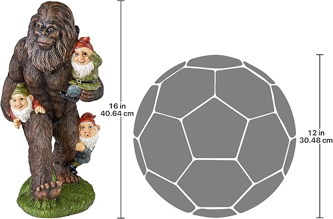 Design Toscano Schlepping the Garden Gnomes Bigfoot Yeti Indoor/Outdoor Garden Statue, 16 Inch Tall, Cast Stone Resin, Painted Full Color Finish