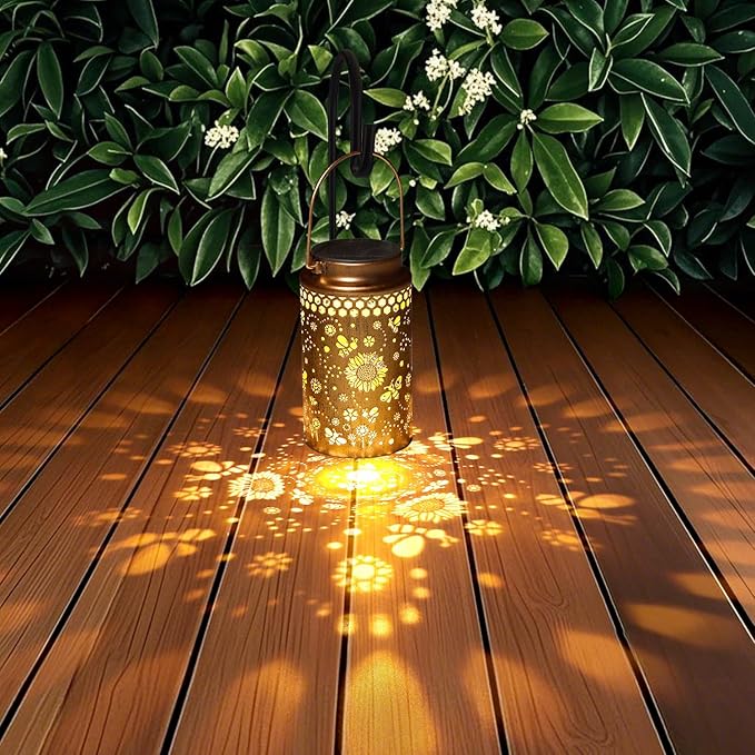 Bee Solar Lanterns Outdoor Waterproof, Metal Hanging Lights Decorations for Garden Yard Lawn Patio, Unique Bee Gifts for Women Mom Grandma Aunt Mother in Law Christmas