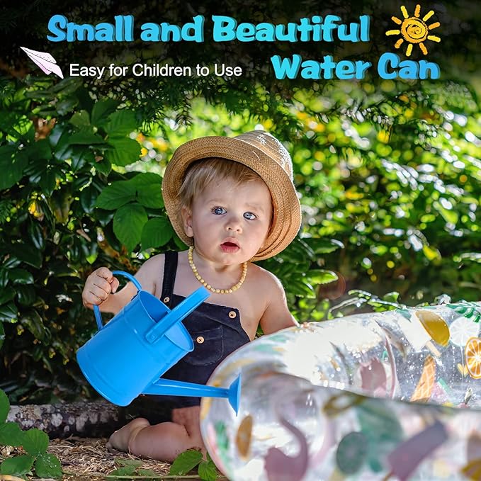 Finderomend Metal Watering Can 1.5L/51oz, Iron Art for Kids, Outdoor Plants Home Office Small Portable Indoor Watering Equipment (Blue)