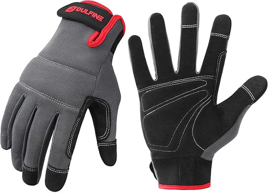 DULFINE Flex Grip Mechanic Work Gloves for Men,Black and Red Utility Safety Working Gloves Touch Screen,Excellent Grip,Ideal for Working on Cars and Outdoor Jobs(Small)
