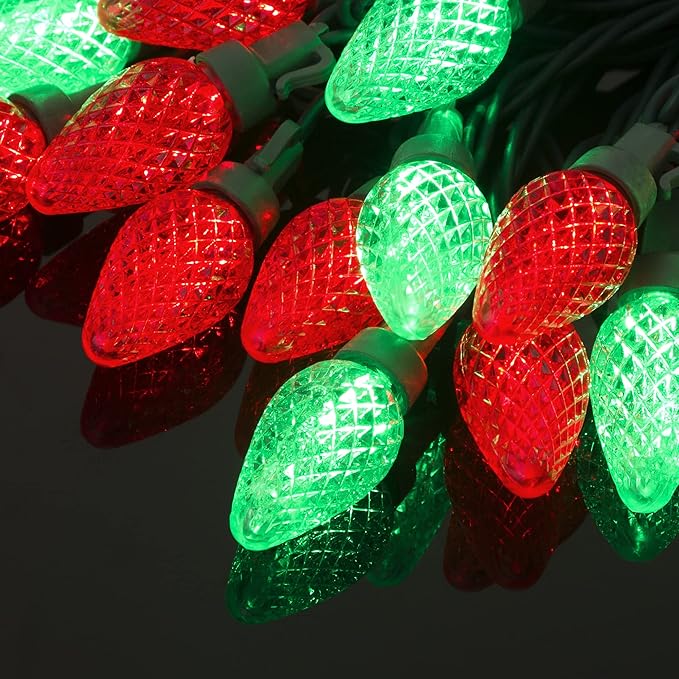 DEWENWILS C7 Red & Green Christmas Lights Outdoor, 33.3ft 50 LED String Lights, Waterproof Connectable Bulb Lights for House, Xmas Tree, Garden, Yard, Porch, Green Wire, UL Listed