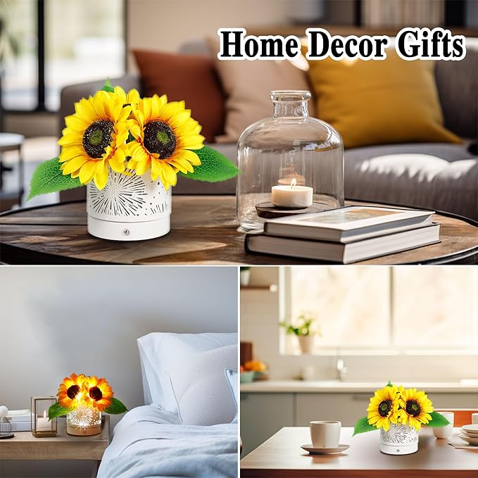 Sunflower Lamp Gifts for Womens Mom Friends Her Christmas Birthday Gifts, Perfect Valentines Mother's Day Ideal for Bedroom Home Coffee Shop Decor Gift, Rechargeable Cordless Touch Table Lamp
