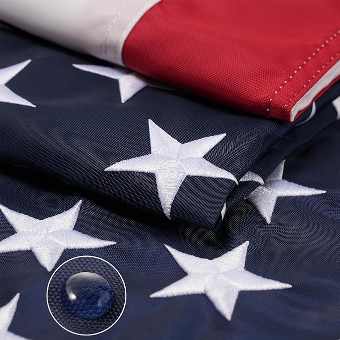 AZCOVER American Flag 10x15 FT Us Flag for Outside 100% in USA Heavy Duty Nylon American Flags for Outdoor with Embroidered Stars Sewn Stipes and Brass Grommets All Weather Lasting United States Flag