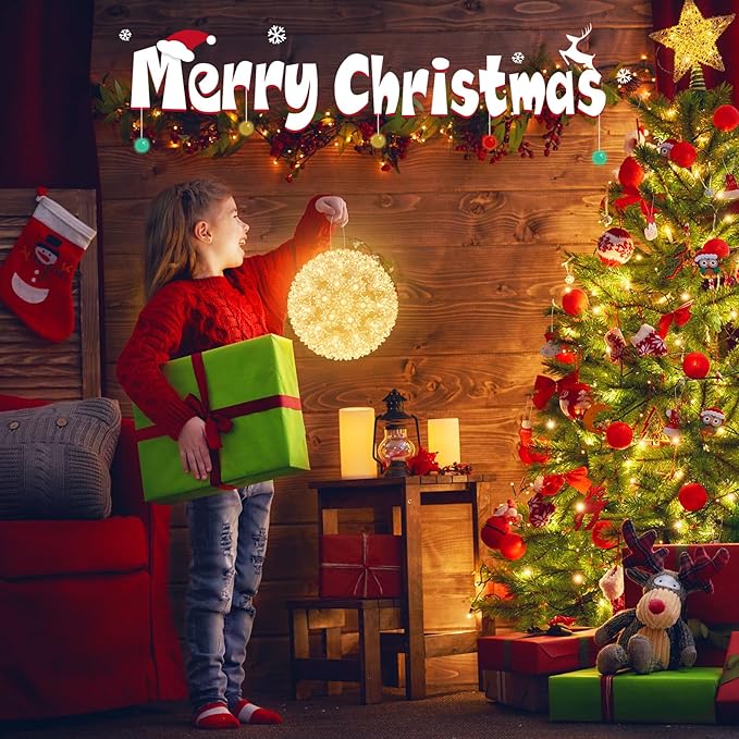 Christmas Hanging Starlight Sphere Light, 7.5” 100 Replaceable LED Bulbs with Add-On Plug, LED Sphere Lights for Trees Party Wedding Patio Indoor Outdoor Decorations, Warm White